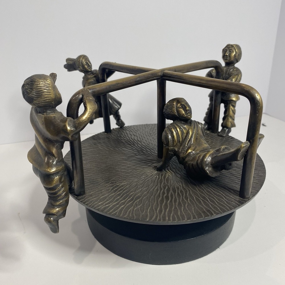 Vintage Solid Brass Merry Go Round Carousel Sculpture 8" 6lb Kids Figurine